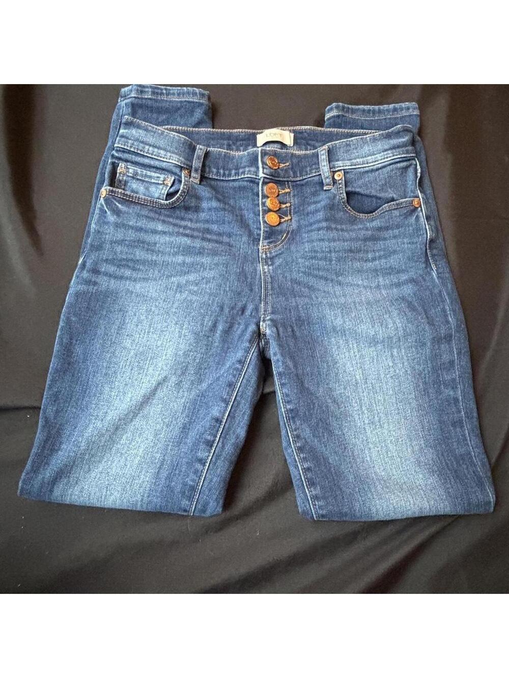 LOFT button fly skinny jeans mid rise stretch denim